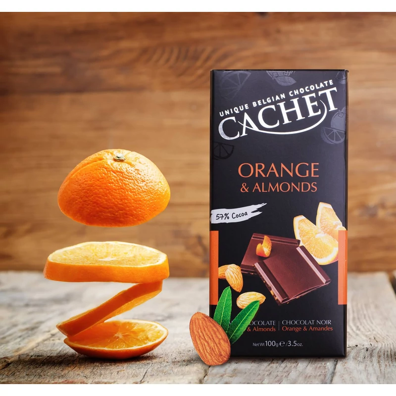 Cachet Ét tábla 57% narancs - mandula 100g