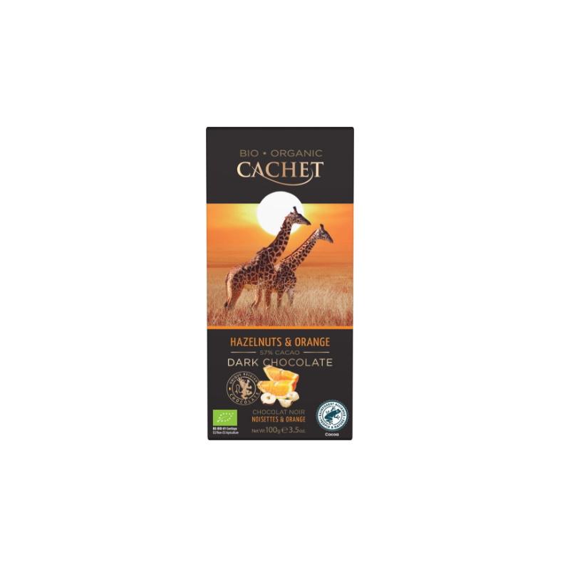 Cachet Ét tábla narancs-mogyoró 57% bió 100g