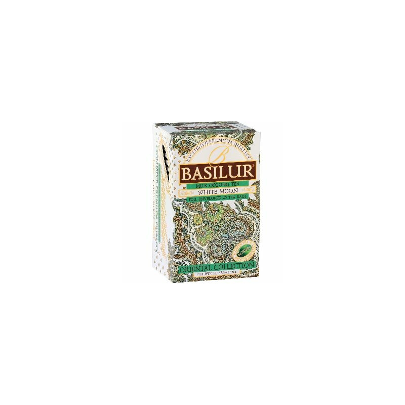 Basilur Oriental White Moon egyenként csomagolt 25 filter zöld tea papírdobozban. 