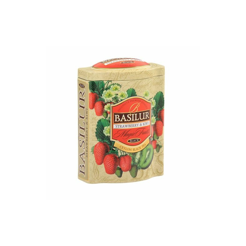 Basilur MagicFruit  Eper&amp;Kivi szálas Fekete tea fémdobozban 100g